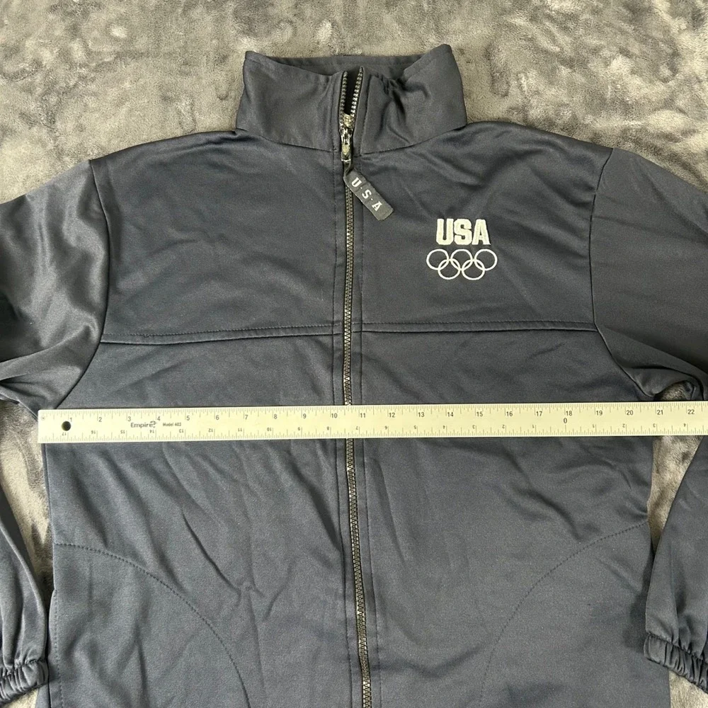USOC Track Jacket Mens Medium Navy Blue USA Olympic Committee Full Zip Vintage